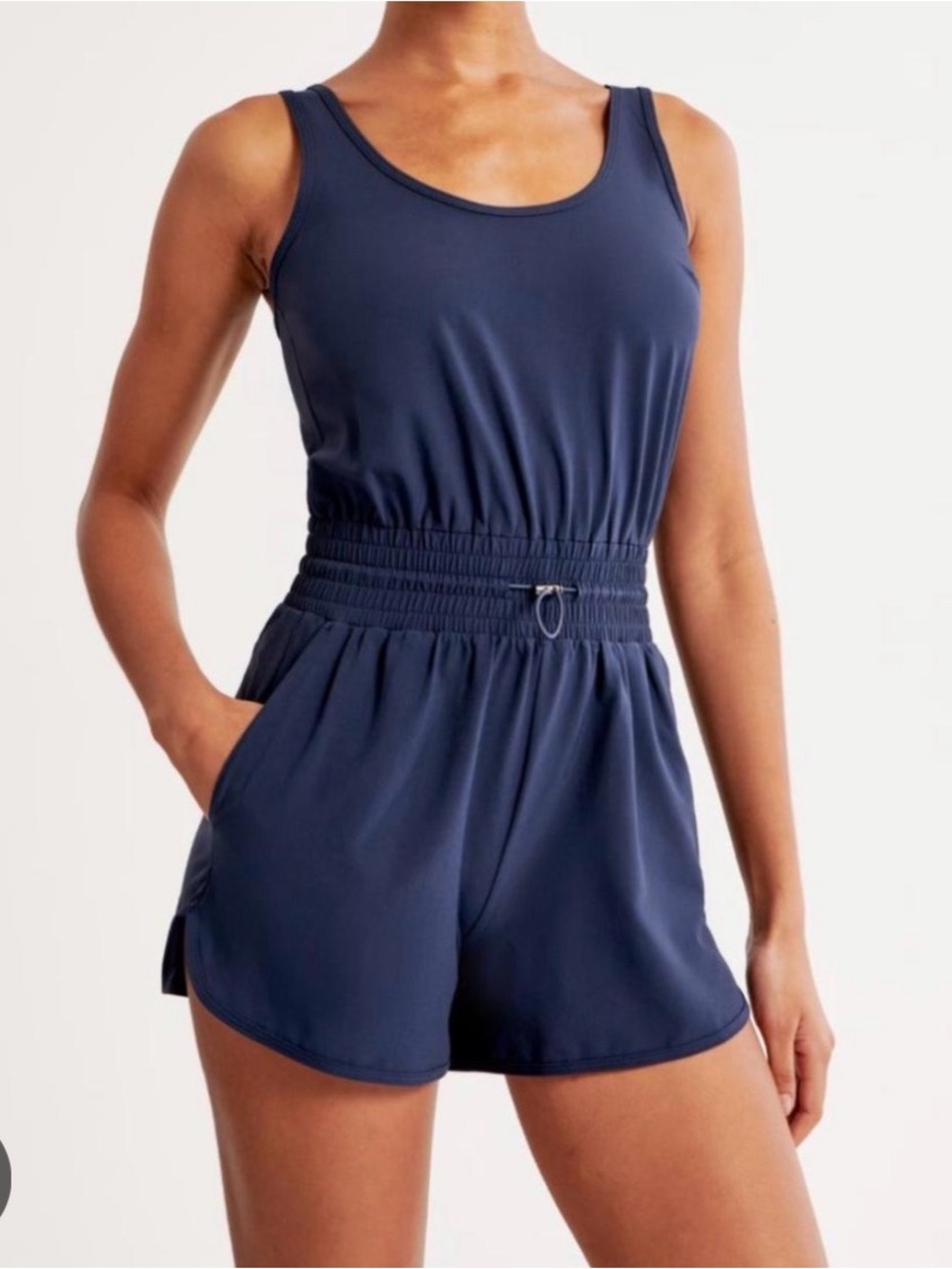 Abercrombie and Fitch Travelers Navy Blue Sleeveless Romper Cinched Waist Active